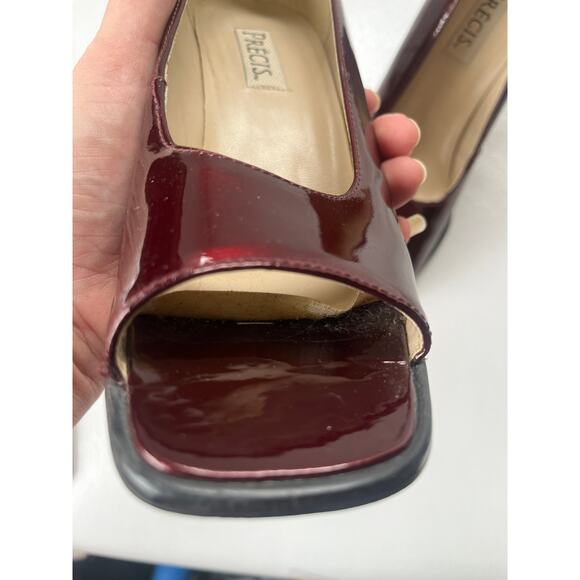 Vtg Precis 90s Patent Peep Toe Womens Shoes Sz 7.5 Chunky Heel Retro Y2K Square - Picture 7 of 15